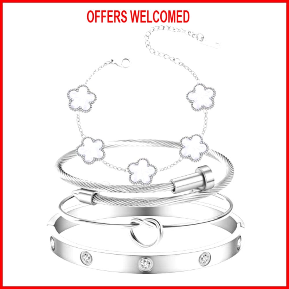 Stainless Steel Stackable Bangle Bracelets Set, H… - image 2